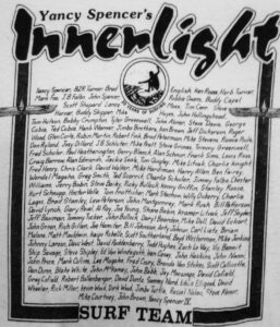 A listing of all surf team members who had surfed for Innerlight for 20 years, as of 1985.